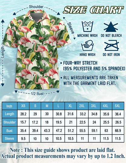 Netecom Flamingo Hawaiian Shirt for Men, Tropical Style, Button Down Summer Beach Short Sleeve, S-5XL