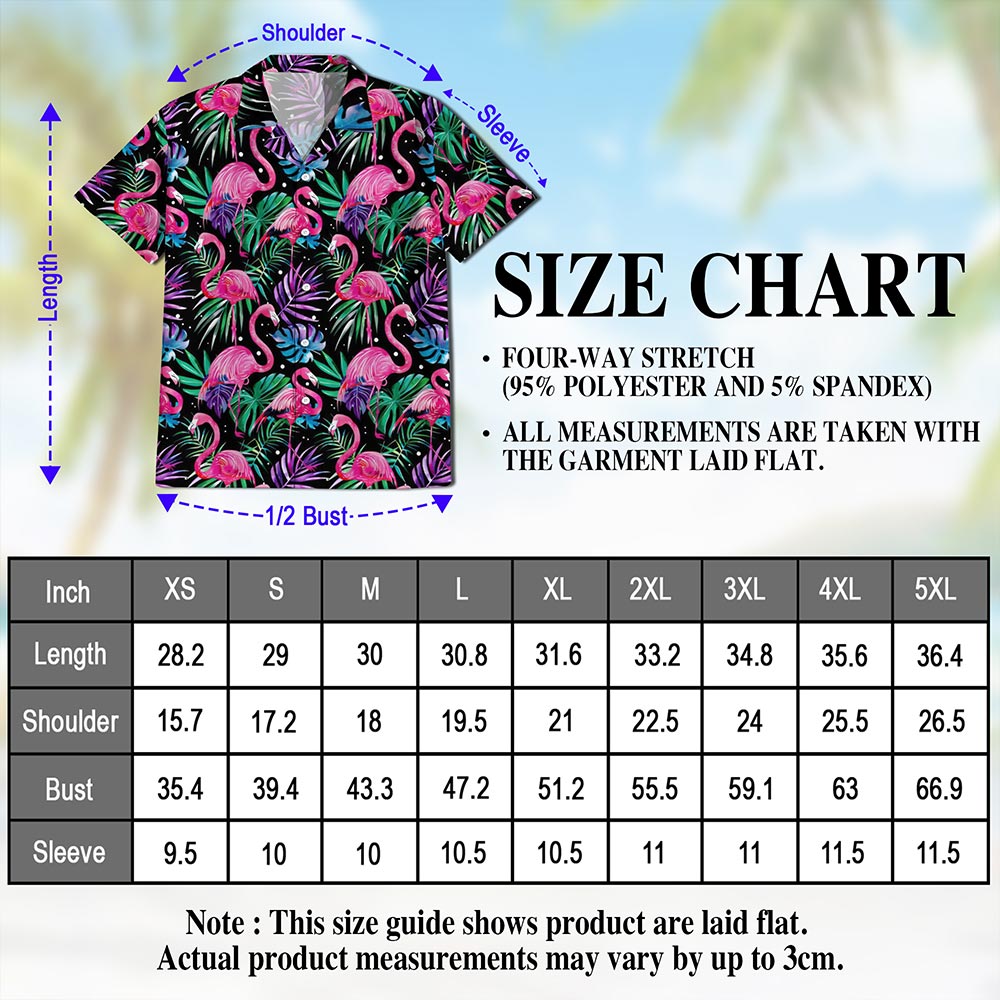 Netecom Flamingo Leaf Hawaiian Shirt for Men, Tropical Style, Button Down Summer Beach Short Sleeve, S-5XL