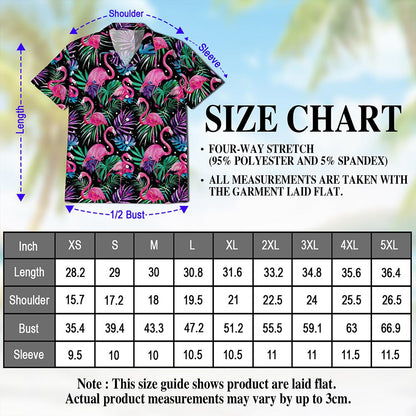 Netecom Flamingo Leaf Hawaiian Shirt for Men, Tropical Style, Button Down Summer Beach Short Sleeve, S-5XL