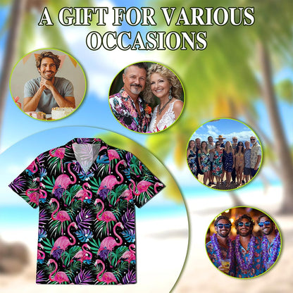 Netecom Flamingo Leaf Hawaiian Shirt for Men, Tropical Style, Button Down Summer Beach Short Sleeve, S-5XL