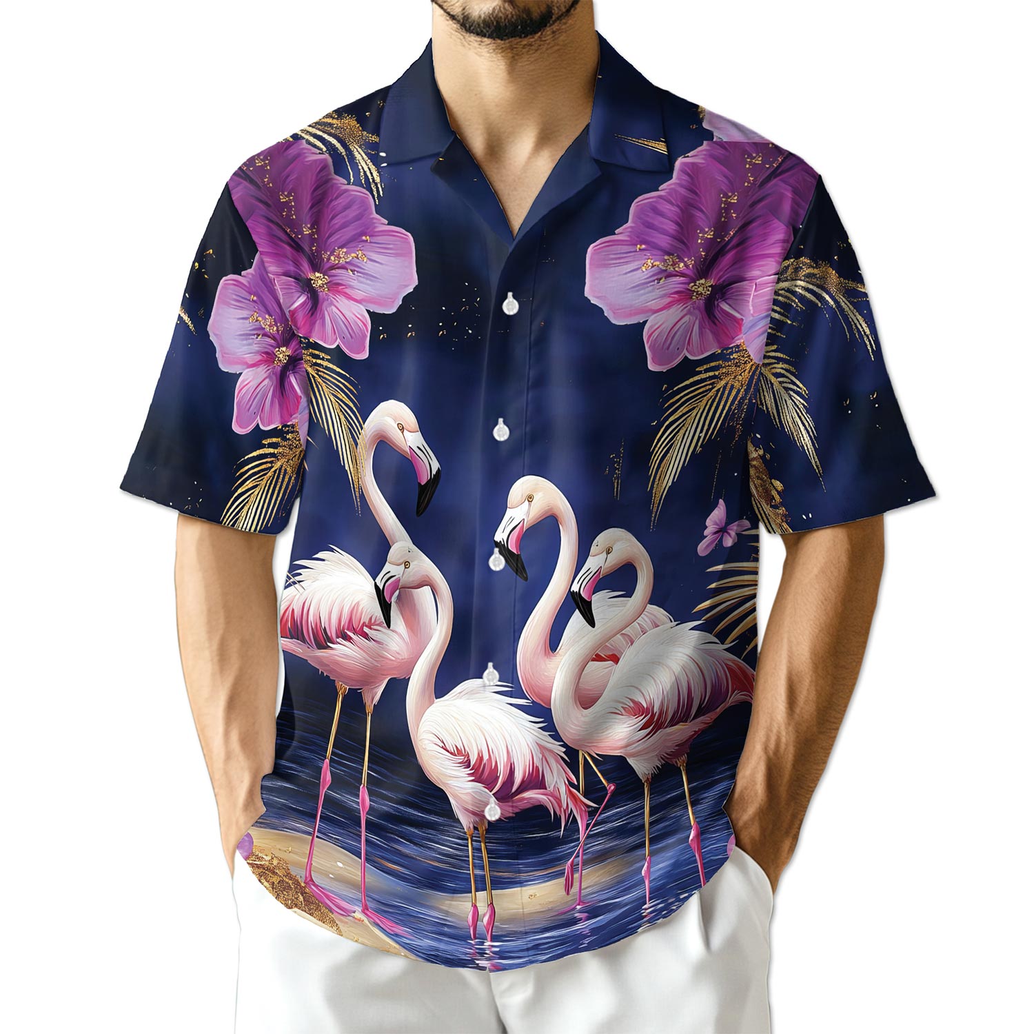 Netecom Flamingo Night Hawaiian Shirt for Men