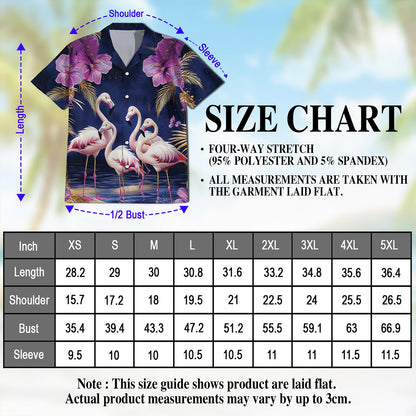 Netecom Flamingo Night Hawaiian Shirt for Men, Button Down Summer Beach Short Sleeve, Mystical Style, S-5XL