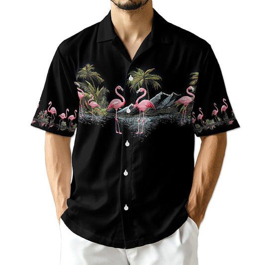 Netecom Flamingos Black Hawaiian Shirt for Men