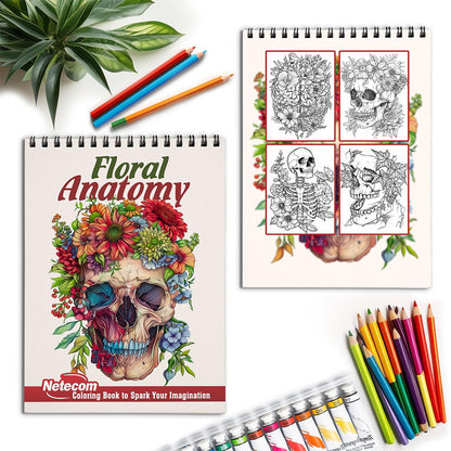 Netecom Floral Anatomy Spiral Coloring Book for Adults