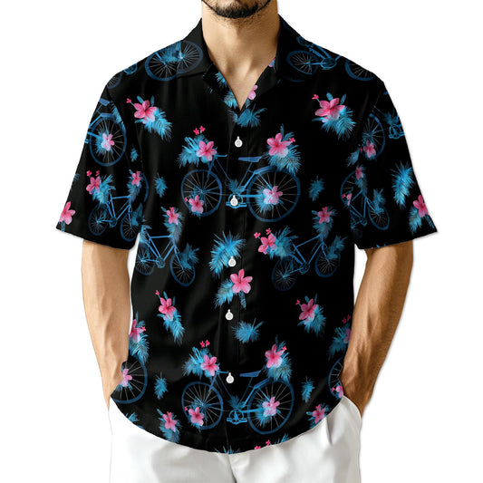 Netecom Floral Bicycle Flower Bike Hawaiian Shirt for Men