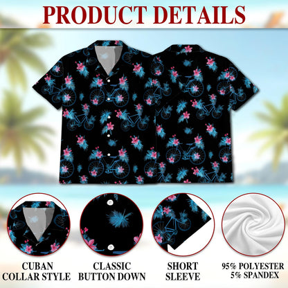 Netecom Floral Bicycle Flower Bike Hawaiian Shirt for Men, Button Down Summer Beach Short Sleeve, Vintage Style, Size S-5XL