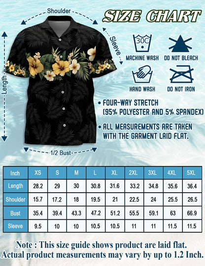Netecom Floral Black Hawaiian Shirt for Men, Retro Style, Button Down Summer Beach Short Sleeve, S-5XL