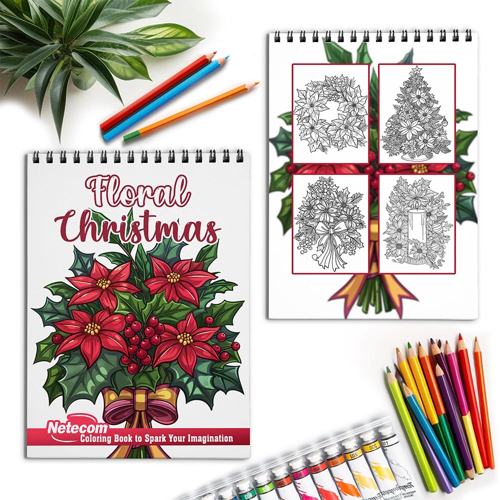 Netecom Floral Christmas Spiral Coloring Book for Adults