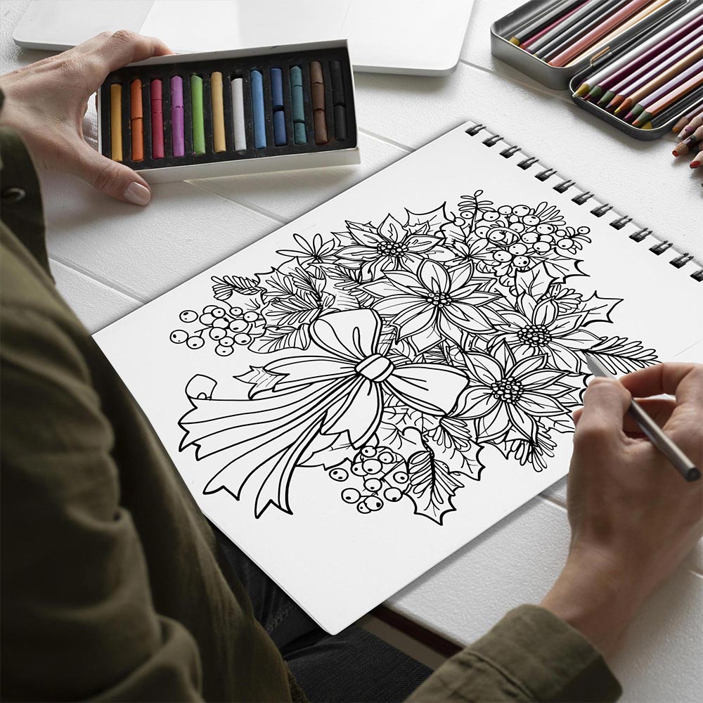 Netecom Floral Christmas Spiral Bound Coloring Book for Adults