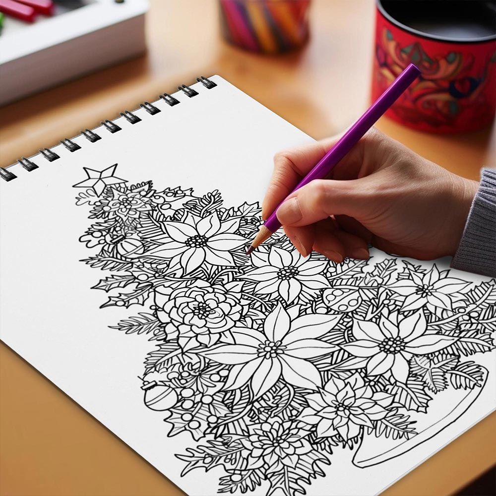 Netecom Floral Christmas Coloring Book Spiral Bound for Adults