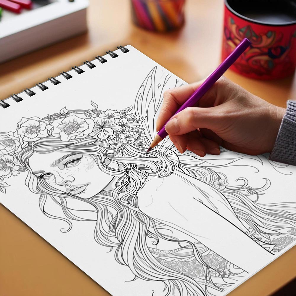 Netecom Floral Fairies Coloring Book 
 Spiral Bound for Adults