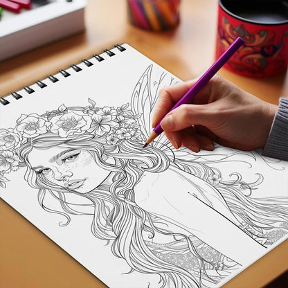 Netecom Floral Fairies Coloring Book 
 Spiral Bound for Adults