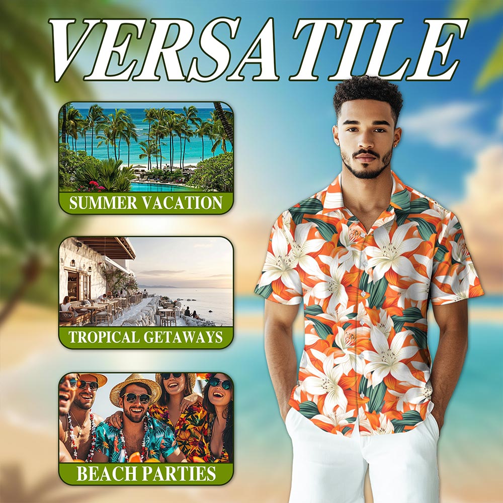 Netecom Floral Hawaiian Shirt for Men, Tropical Style, Button Down Summer Beach Short Sleeve, S-5XL
