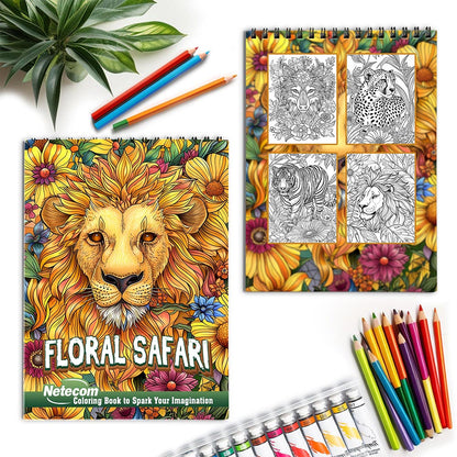 Netecom Floral Safari Spiral Coloring Book for Adults