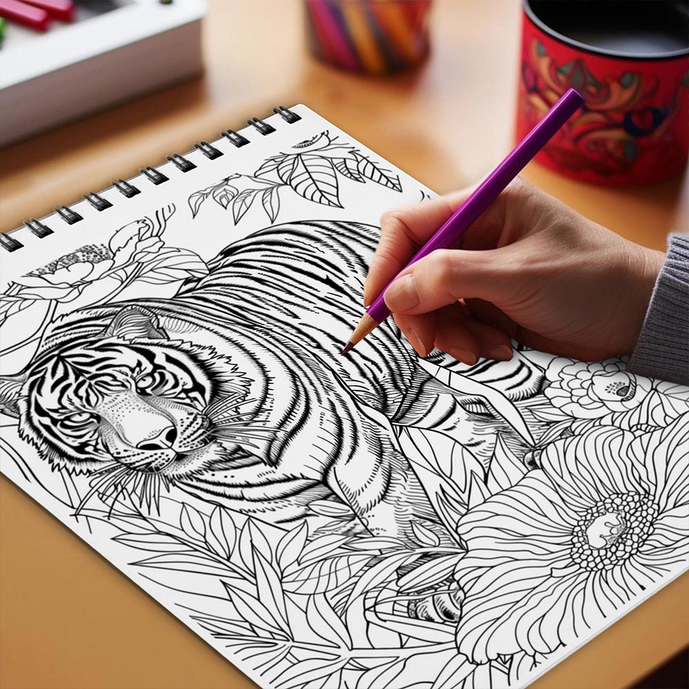 Netecom Floral Safari Coloring Book Spiral Bound for Adults
