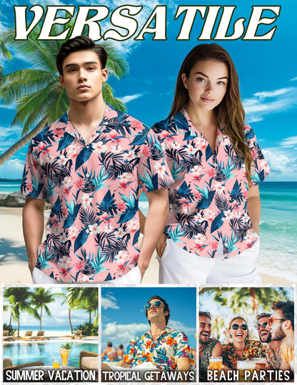 Netecom Floral Hawaiian Shirt for Men, Tropical Style, Button Down Summer Beach Short Sleeve, S-5XL
