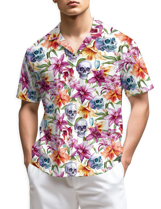 Netecom Floral Skull Hawaiian Shirt for Men