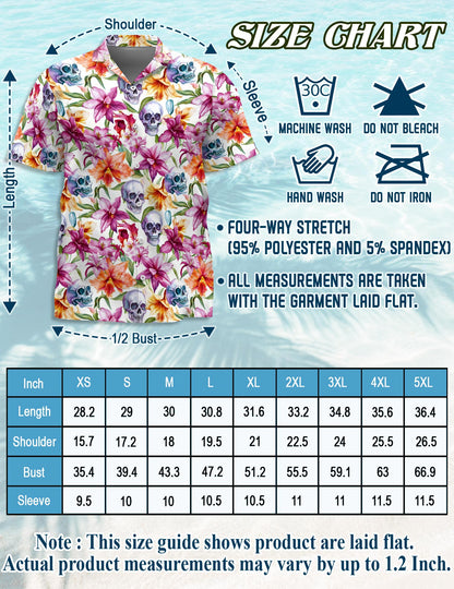 Netecom Floral Skull Hawaiian Shirt for Men, Tropical Style, Button Down Summer Beach Short Sleeve, S-5XL