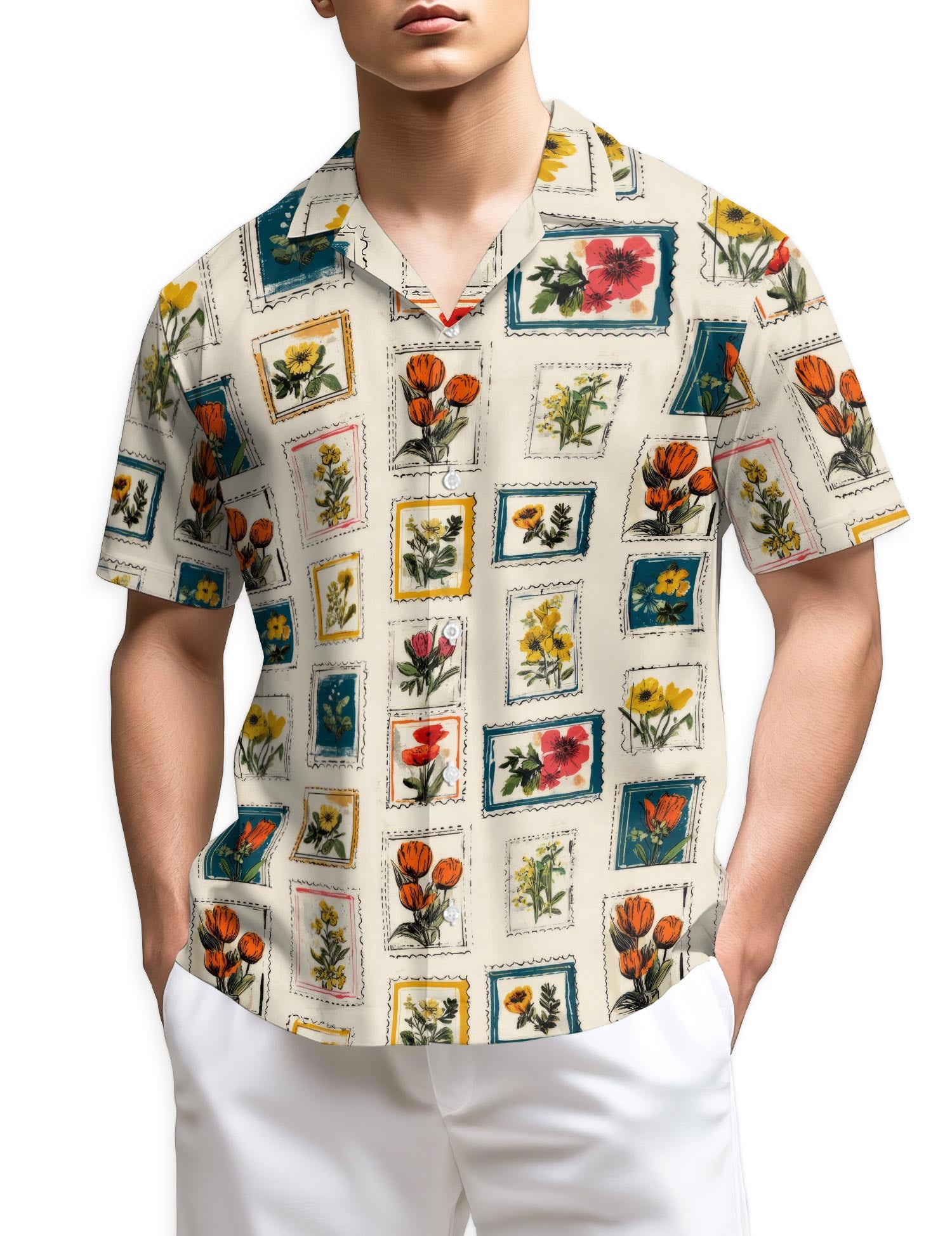 Netecom Floral Stamp Hawaiian Shirt for Men