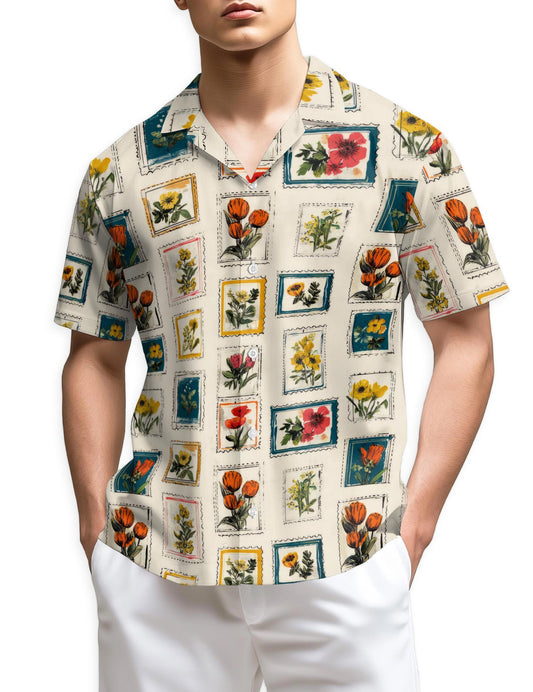 Netecom Floral Stamp Hawaiian Shirt for Men