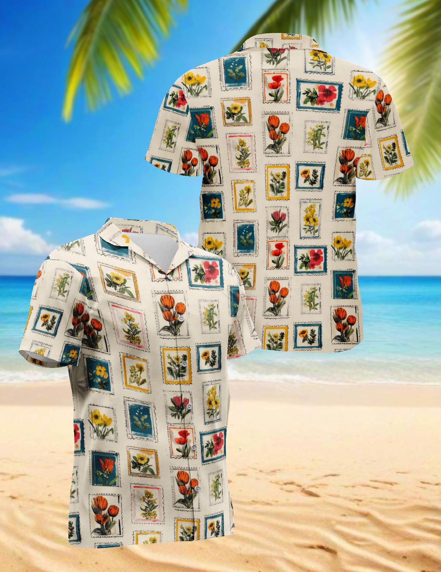 Netecom Floral Stamp Hawaiian Shirt for Men, Flower Lover Gifts, Tropical Summer Beach Button Down Short Sleeve Shirts, S-5XL