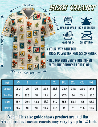 Netecom Floral Stamp Hawaiian Shirt for Men, Flower Lover Gifts, Tropical Summer Beach Button Down Short Sleeve Shirts, S-5XL