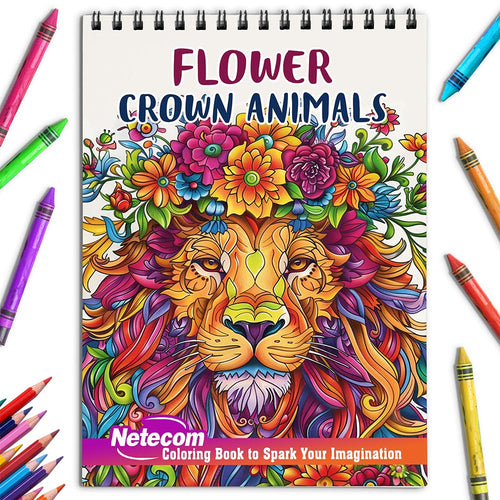 Netecom Flower Crown Animals Coloring Book for Adults