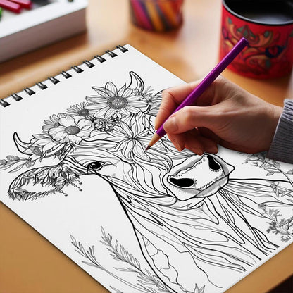 Netecom Flower Crown Animals Coloring Book Spiral Bound for Adults