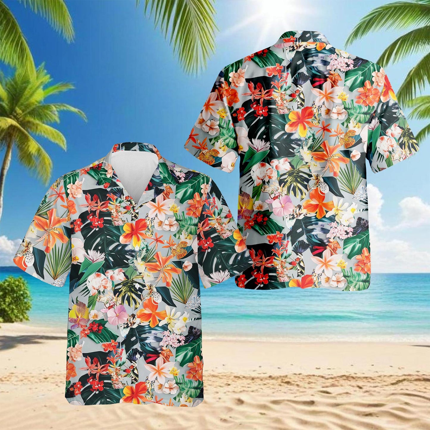 Netecom Flower Ephemera Hawaiian Shirt for Men, Button Down Summer Beach Short Sleeve, Tropical Style, S-5XL