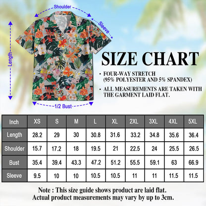 Netecom Flower Ephemera Hawaiian Shirt for Men, Button Down Summer Beach Short Sleeve, Tropical Style, S-5XL