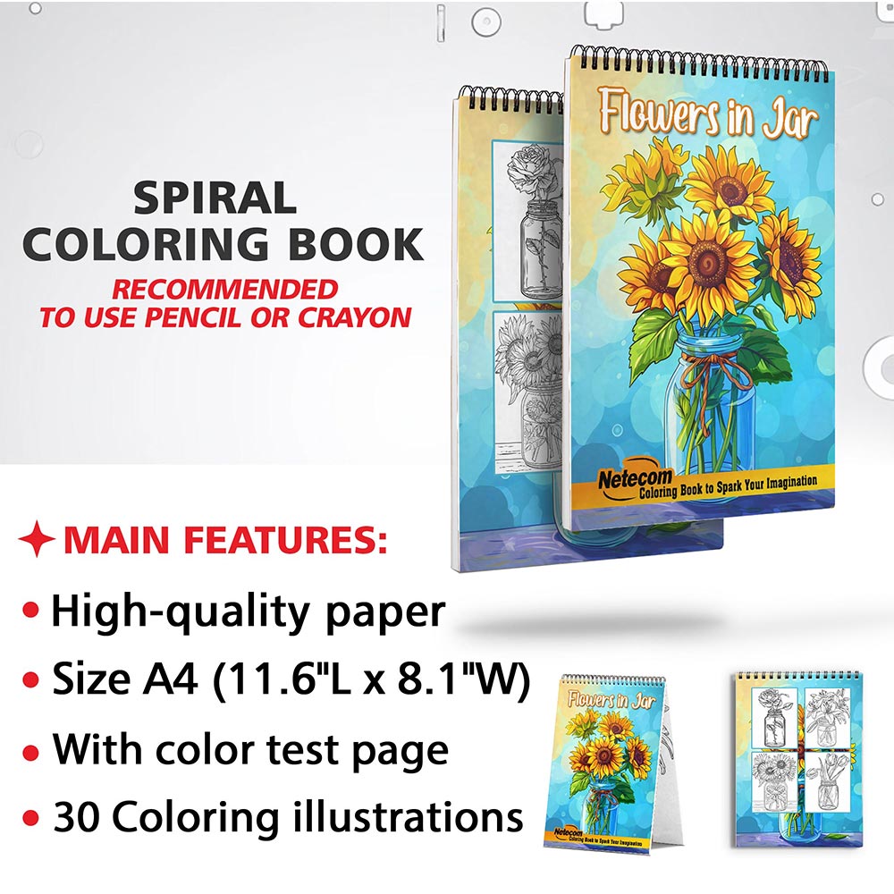 Netecom Flowers in Jar Coloring Sheets for Adults