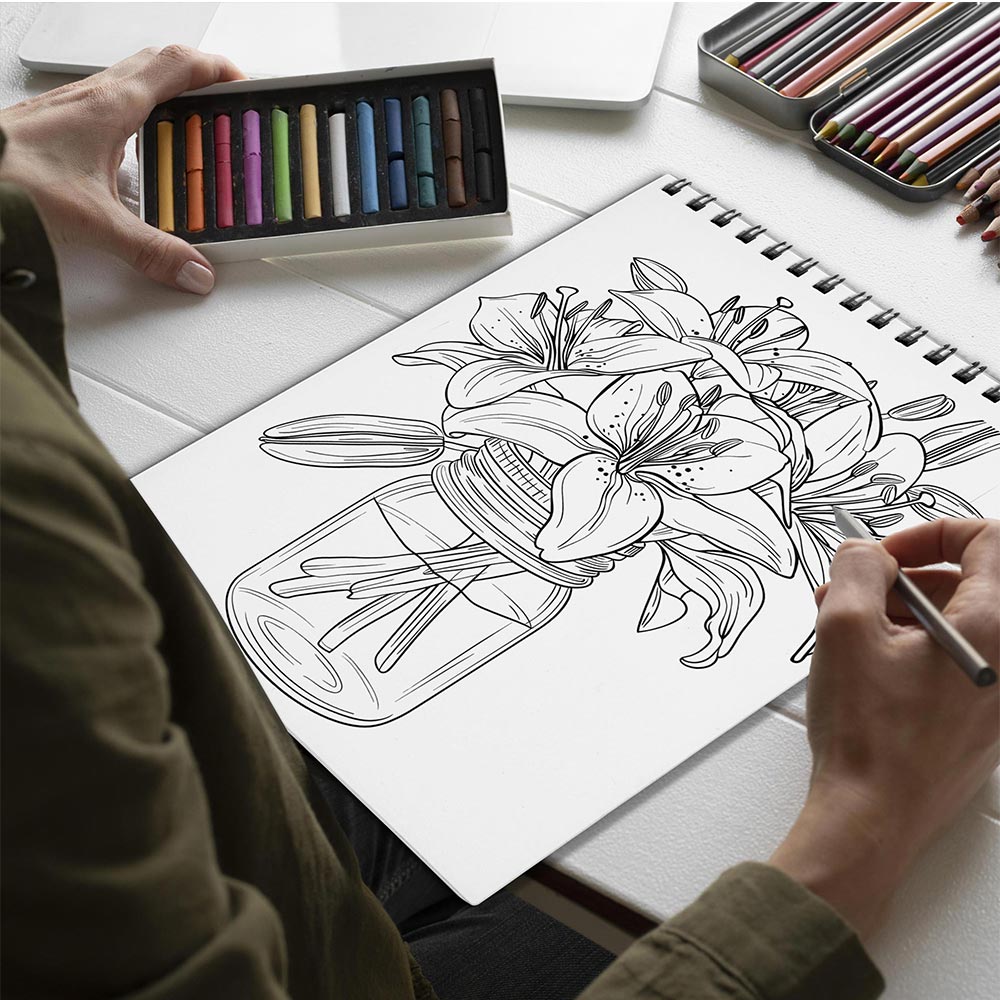 Netecom Flowers in Jar Spiral Bound Coloring Book for Adults