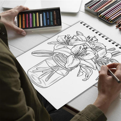 Netecom Flowers in Jar Spiral Bound Coloring Book for Adults