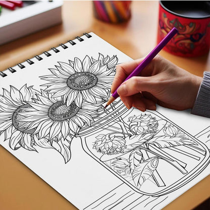 Netecom Flowers in Jar Coloring Book Spiral Bound for Adults