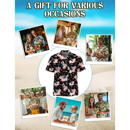 Netecom Flying Pig Hawaiian Shirt for Men, Button Down Summer Beach Short Sleeve, Pig Lover Gift, Sizes S-5XL