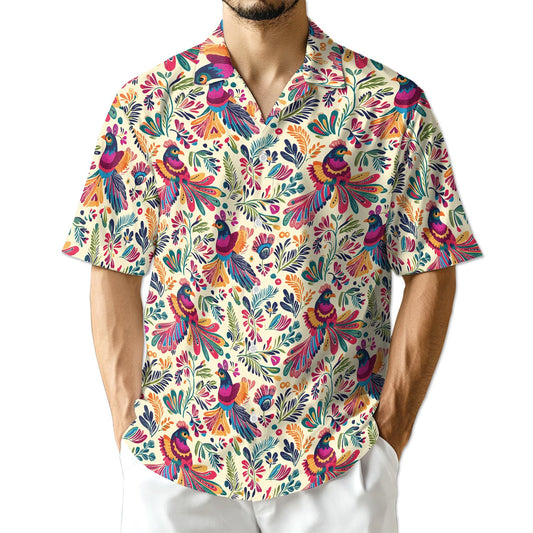 Netecom Folk Art Tropical Bird Hawaiian Shirt for Men