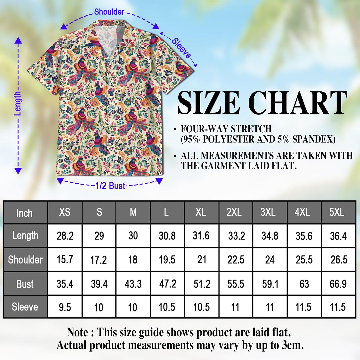 Netecom Folk Art Tropical Bird Hawaiian Shirt for Men, Button Down Summer Beach Short Sleeve, Folk Style, S-5XL