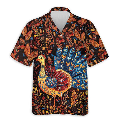 Netecom Folk Art Turkey Thanksgiving Hawaiian Shirt for Men