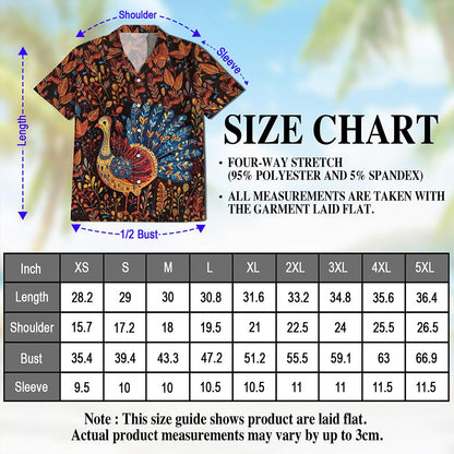 Netecom Folk Art Turkey Thanksgiving Hawaiian Shirt for Men, Button Down Summer Beach Short Sleeve, Vintage Style, S-5XL