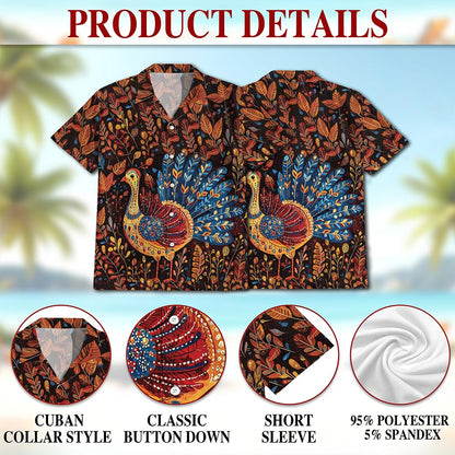 Netecom Folk Art Turkey Thanksgiving Hawaiian Shirt for Men, Button Down Summer Beach Short Sleeve, Vintage Style, S-5XL