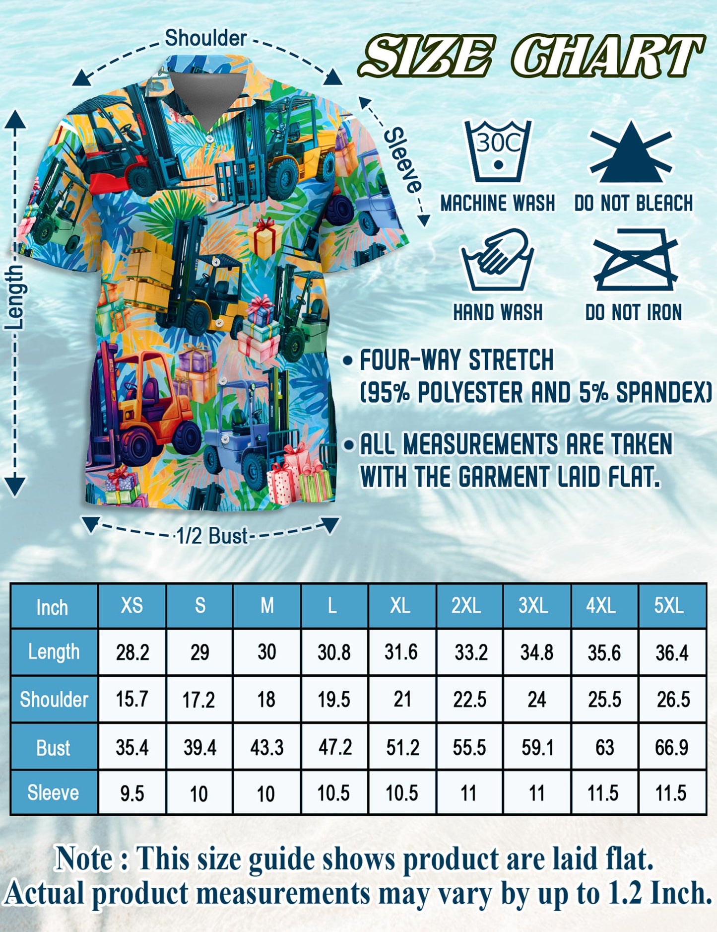 Netecom Forklift Hawaiian Shirt for Men, Funny Work Style, Button Down Summer Beach Short Sleeve, S-5XL