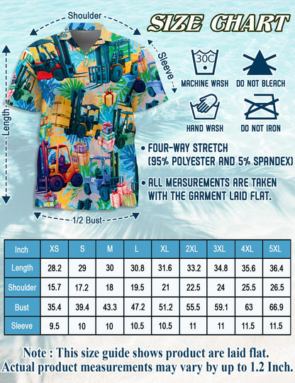 Netecom Forklift Hawaiian Shirt for Men, Funny Work Style, Button Down Summer Beach Short Sleeve, S-5XL