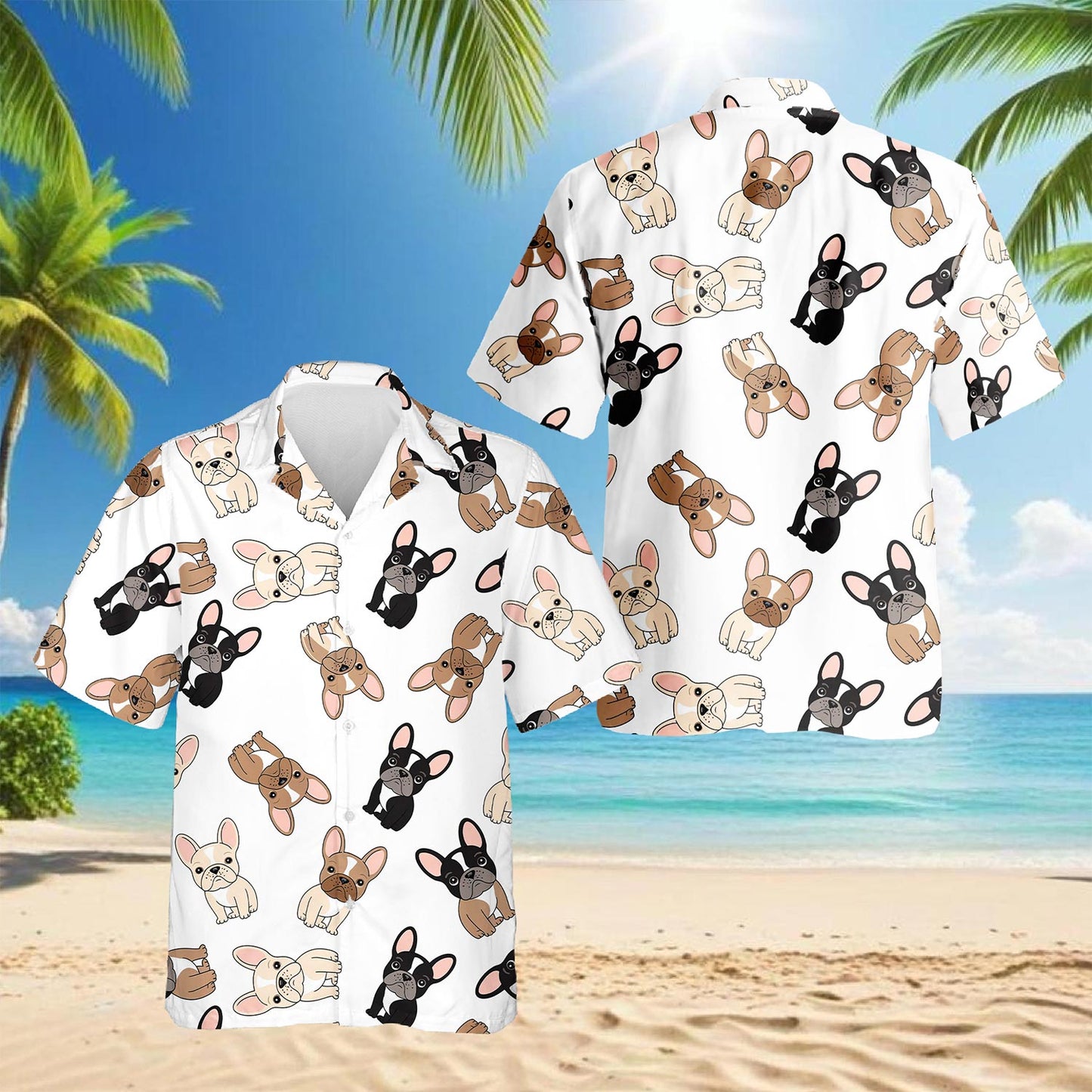 Netecom French Bulldog Hawaiian Shirt for Men, Button Down Summer Beach Short Sleeve, S-5XL
