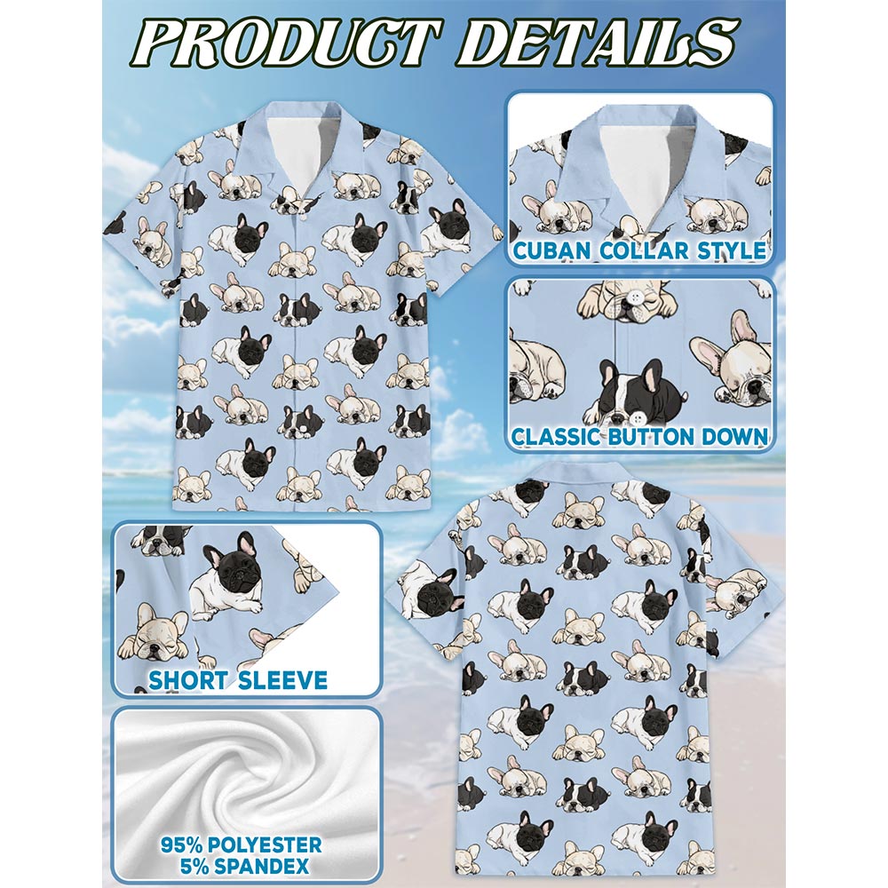 Netecom French Bulldog Hawaiian Shirt for Men, Button Down Summer Beach Short Sleeve, French Bulldog Lover Gifts, S-5XL