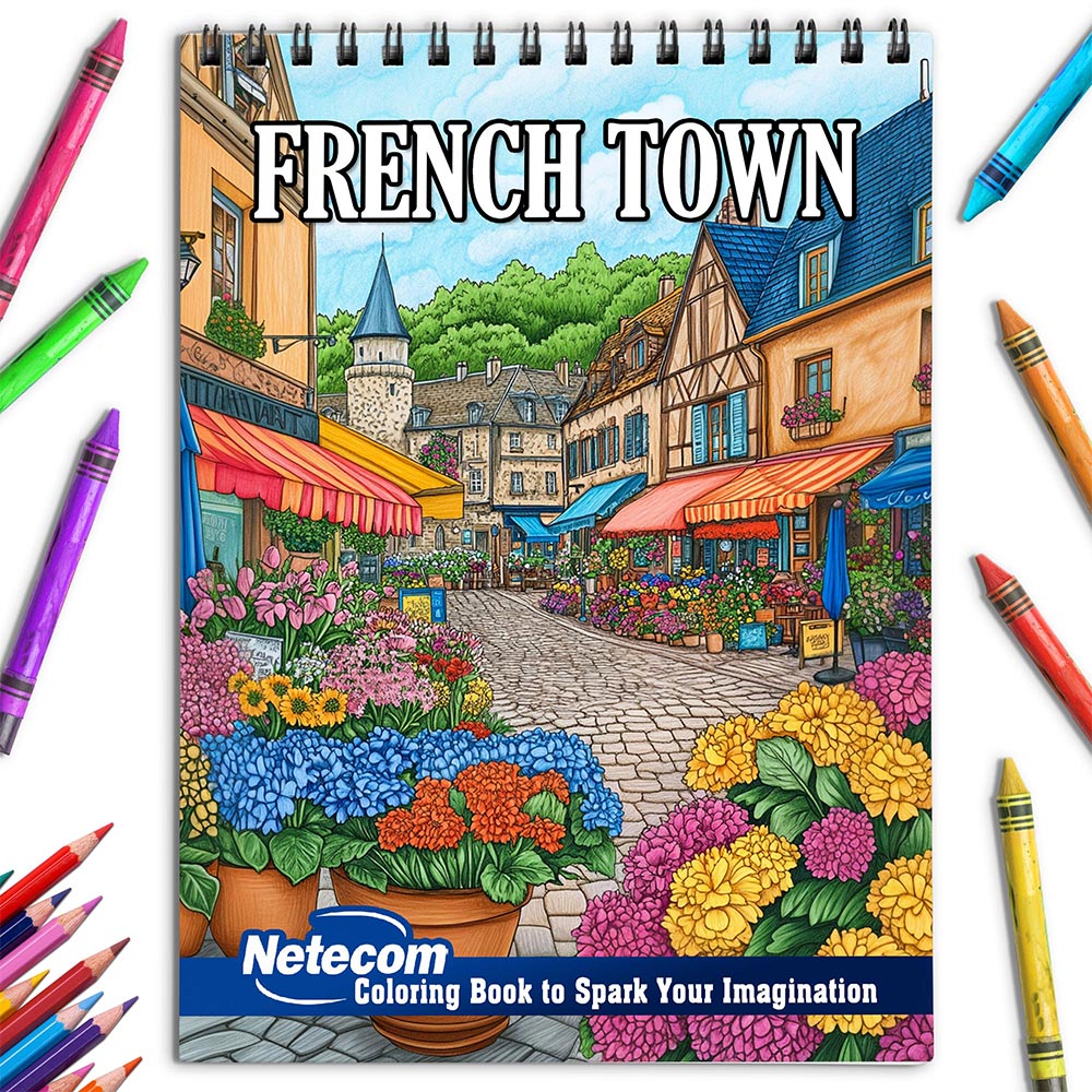 Netecom French Town Coloring Book for Adults