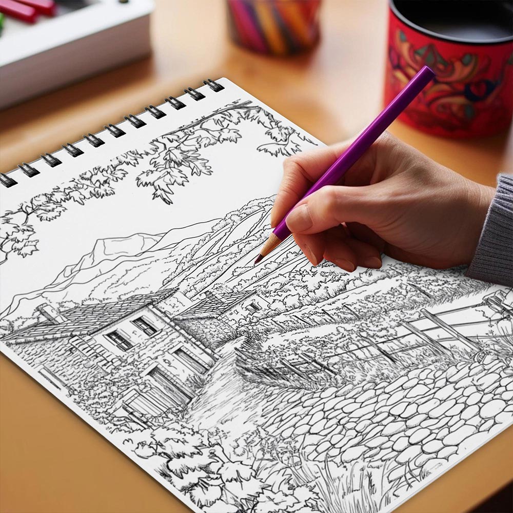Netecom French Town Coloring Book  Spiral Bound for Adults