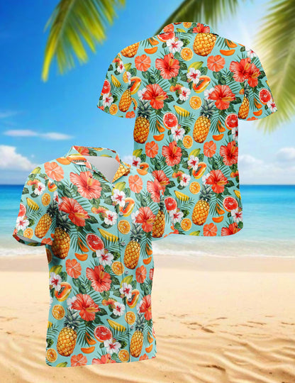Netecom Fruits Pattern Hawaiian Shirt for Men, Tropical Style, Button Down Summer Beach Short Sleeve, S-5XL