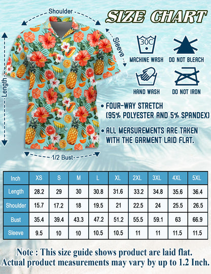 Netecom Fruits Pattern Hawaiian Shirt for Men, Tropical Style, Button Down Summer Beach Short Sleeve, S-5XL