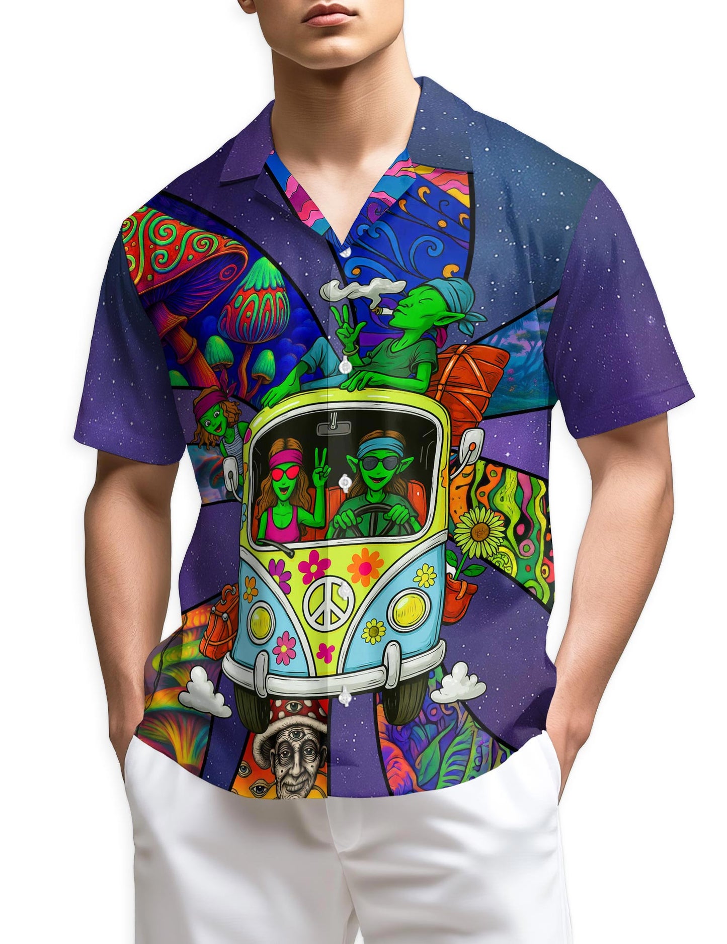 Netecom Funky Hippie Alien Hawaiian Shirt for Men