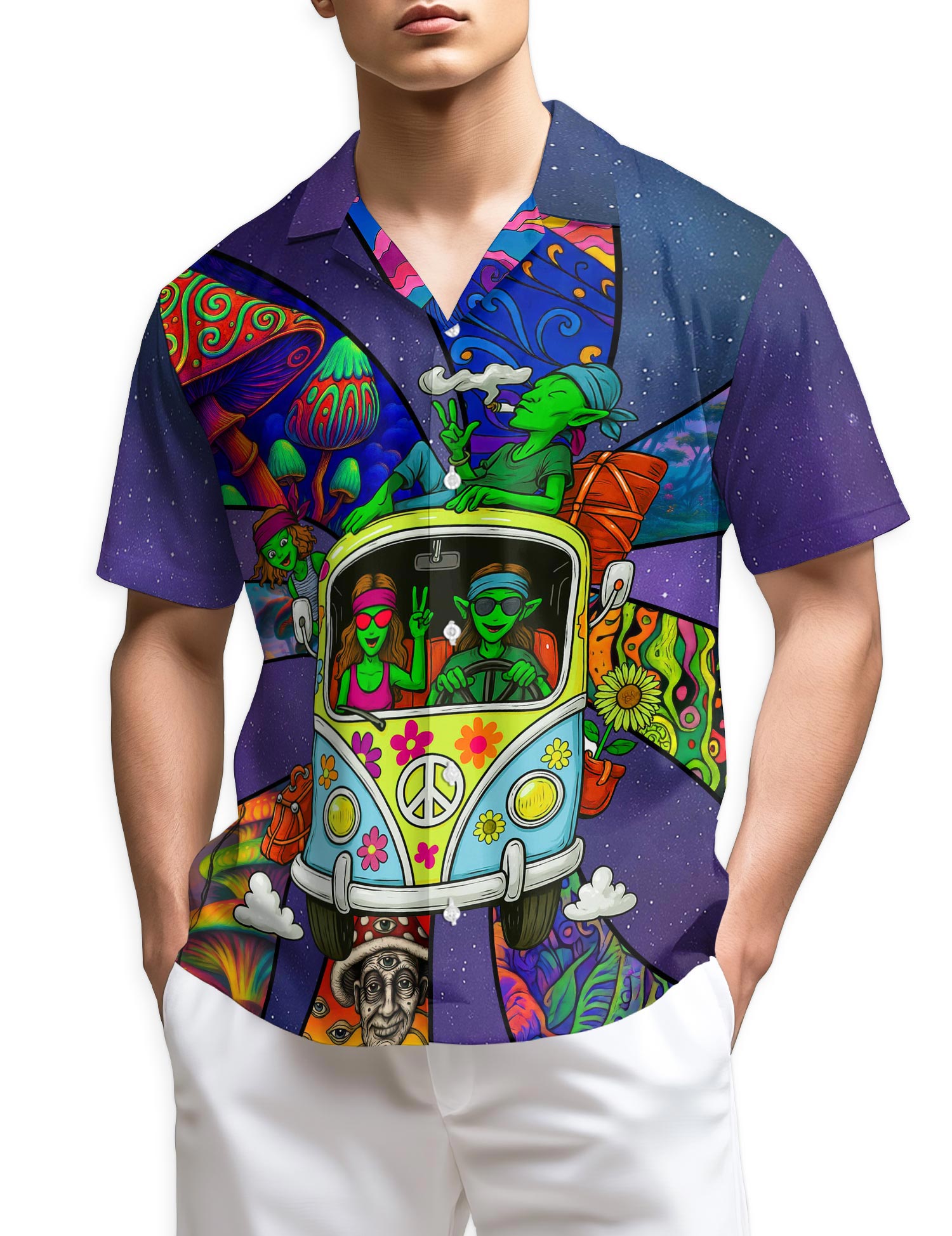 Netecom Funky Hippie Alien Hawaiian Shirt for Men
